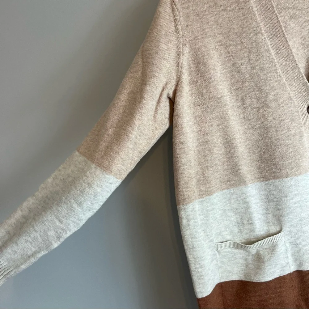 J.Jill Brown Tan Cotton Blend Long Sleeve Button-Down Colorblock Cardigan Sz M - Picture 7 of 10